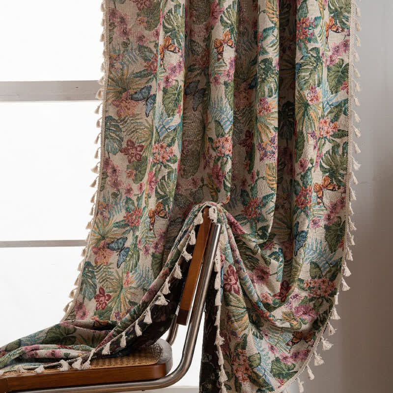 Tropical Monstera Butterfly Jacquard Curtain - image 5
