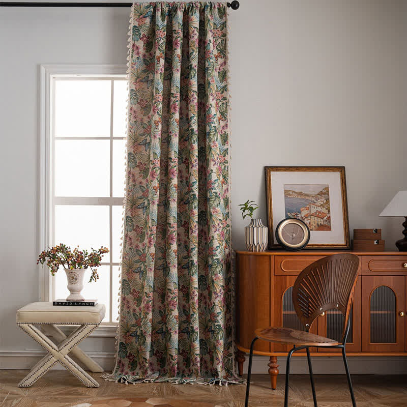 Tropical Monstera Butterfly Jacquard Curtain - image 2