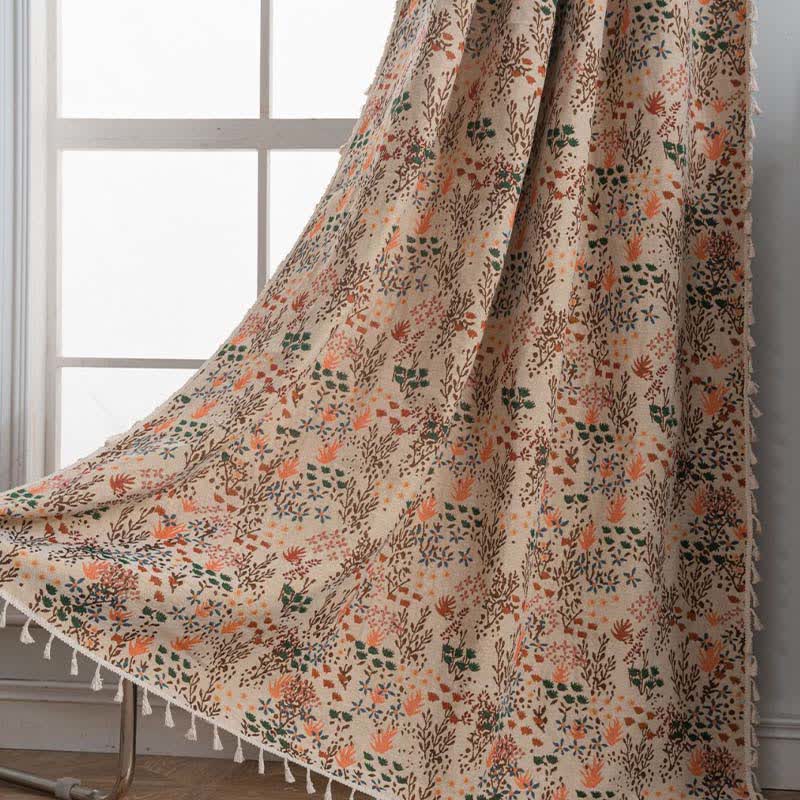 Nature-inspired Leaf Jacquard Tassel Curtain - Rod Pocket - 59" x 102" - image 1