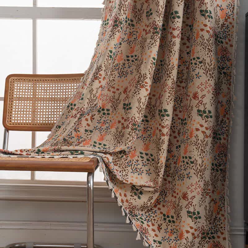 Nature-inspired Leaf Jacquard Tassel Curtain - image 3