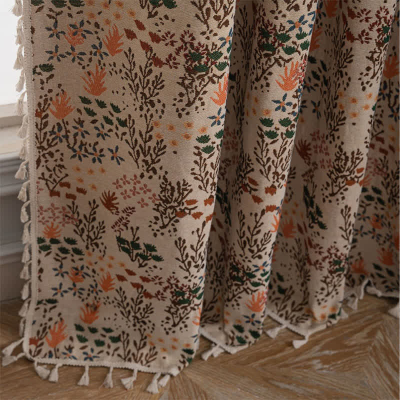 Nature-inspired Leaf Jacquard Tassel Curtain - image 5