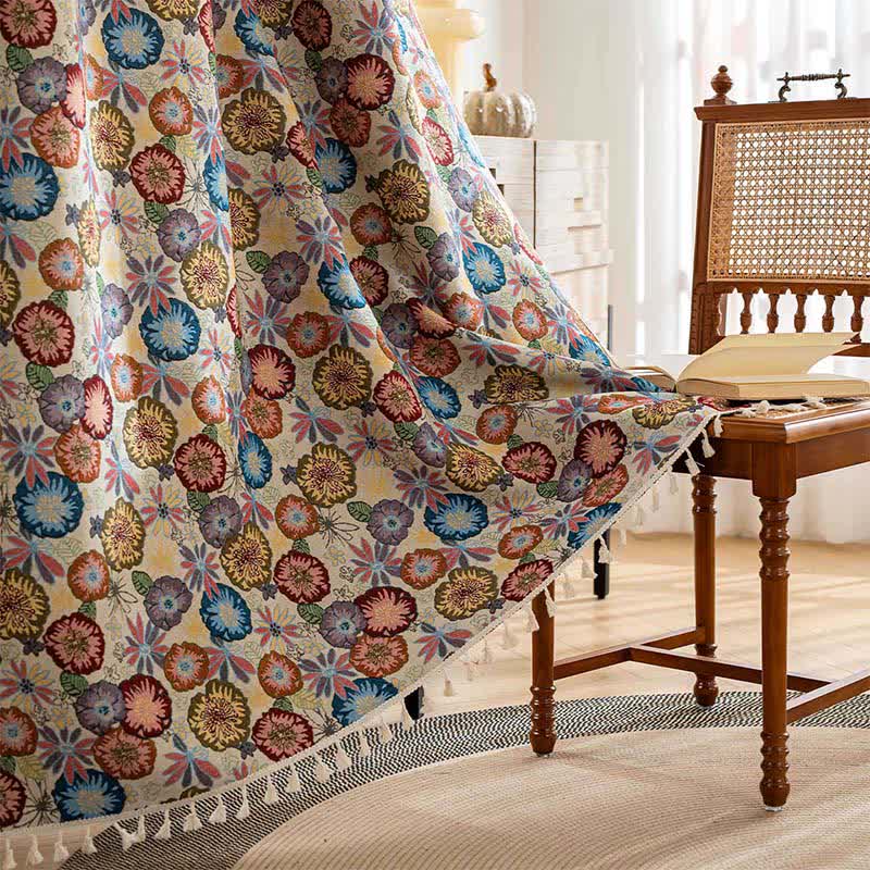 Artistic Floral Jacquard Tassel Curtain - Rod Pocket - 59" x 102" - image 1