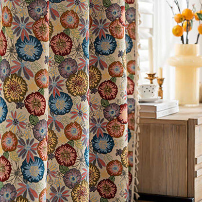 Artistic Floral Jacquard Tassel Curtain - image 3