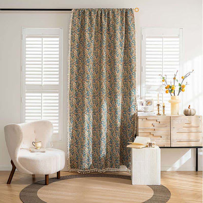 Blue Floral Jacquard Tassel Curtain - image 2