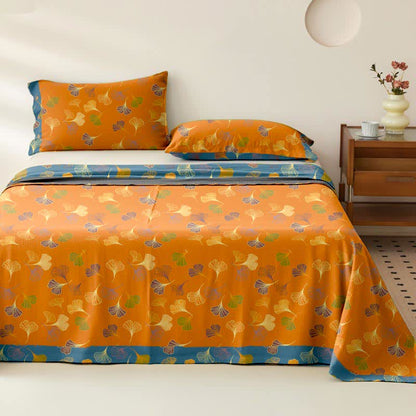 Ginkgo Biloba Cotton Jacquard Sheet Bedspread - Orange - 2PCS Pillowcases - 40" x 20" - image 5