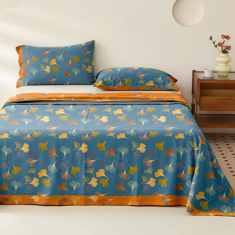 Ginkgo Biloba Cotton Jacquard Sheet Bedspread - Blue - 2PCS Pillowcases - 40" x 20" - image 1