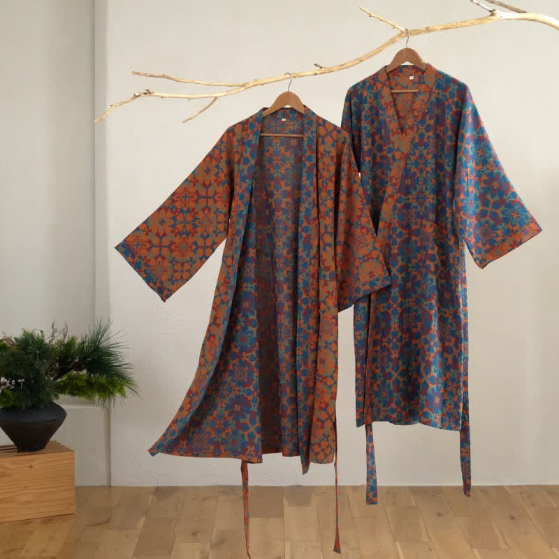 Ownkoti Retro Geometric Pattern Cotton Kimono Robe - image 1