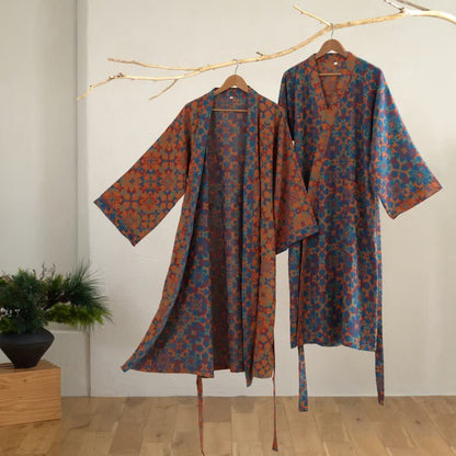Ownkoti Retro Geometric Pattern Cotton Kimono Robe - image 1