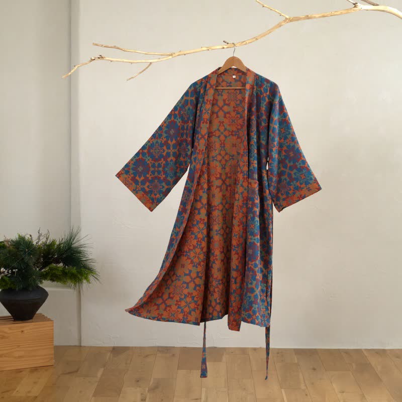 Ownkoti Retro Geometric Pattern Cotton Kimono Robe - image 2