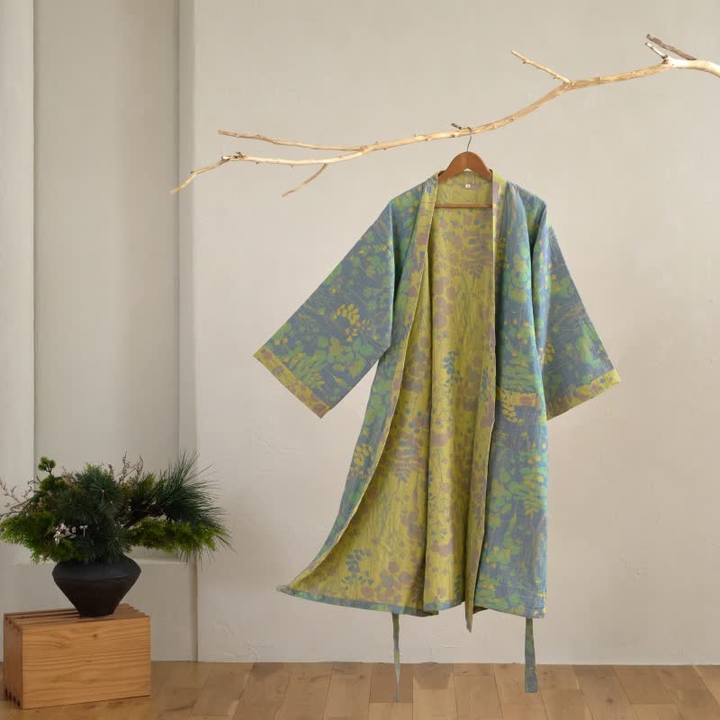 Lotus Organic Cotton Gauze Kimono Robe - Green - 2XL - image 10