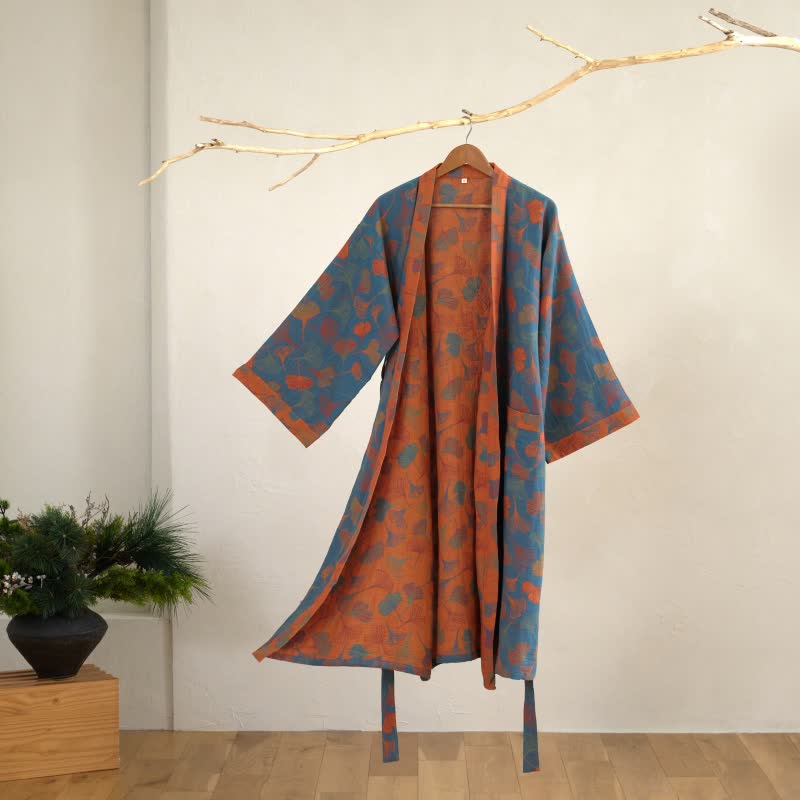 Ownkoti Ginkgo Biloba Cotton Gauze Kimono Robe - image 8