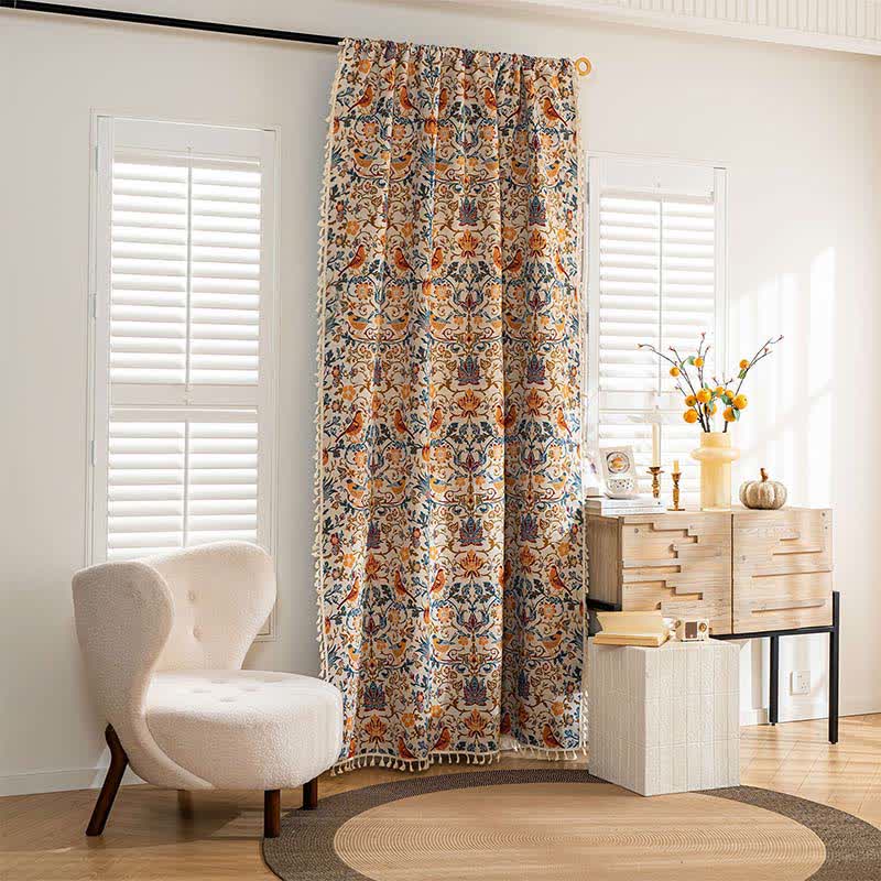 Vintage Botanical Bird Tassel Curtain - image 2