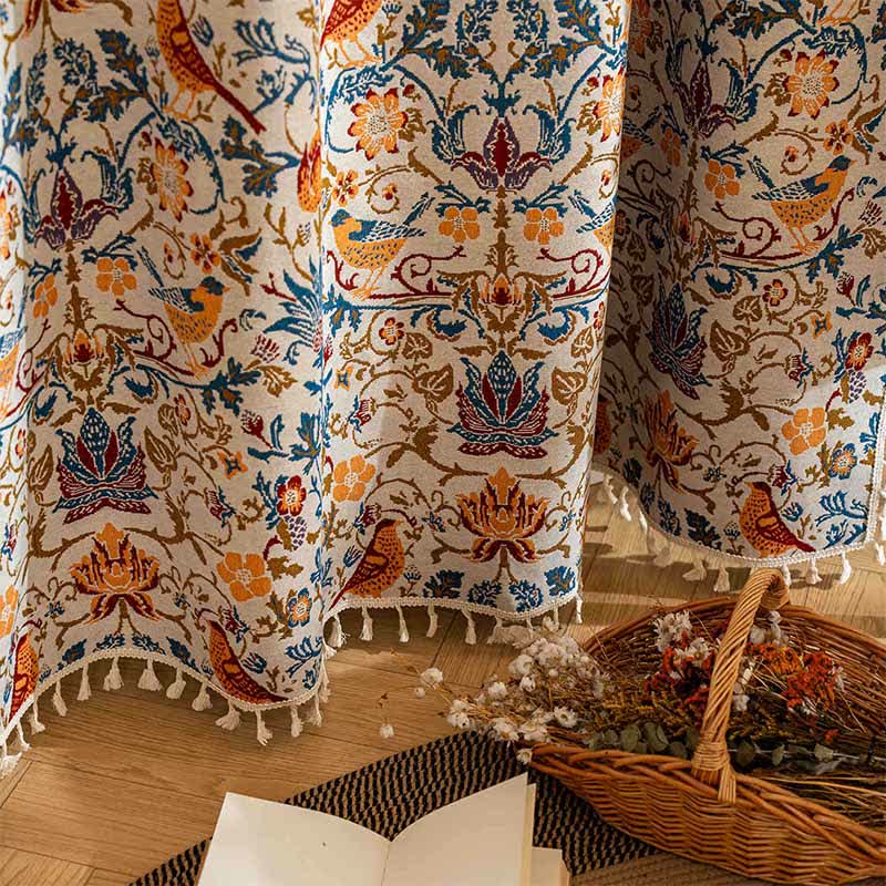 Vintage Botanical Bird Tassel Curtain - image 5