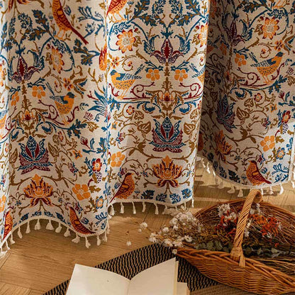 Vintage Botanical Bird Tassel Curtain - image 5