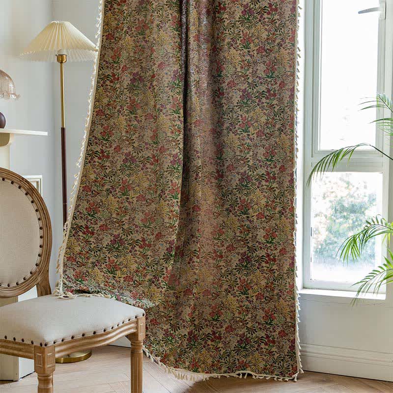 Painterly Vintage Floral Tassel Curtain - image 4