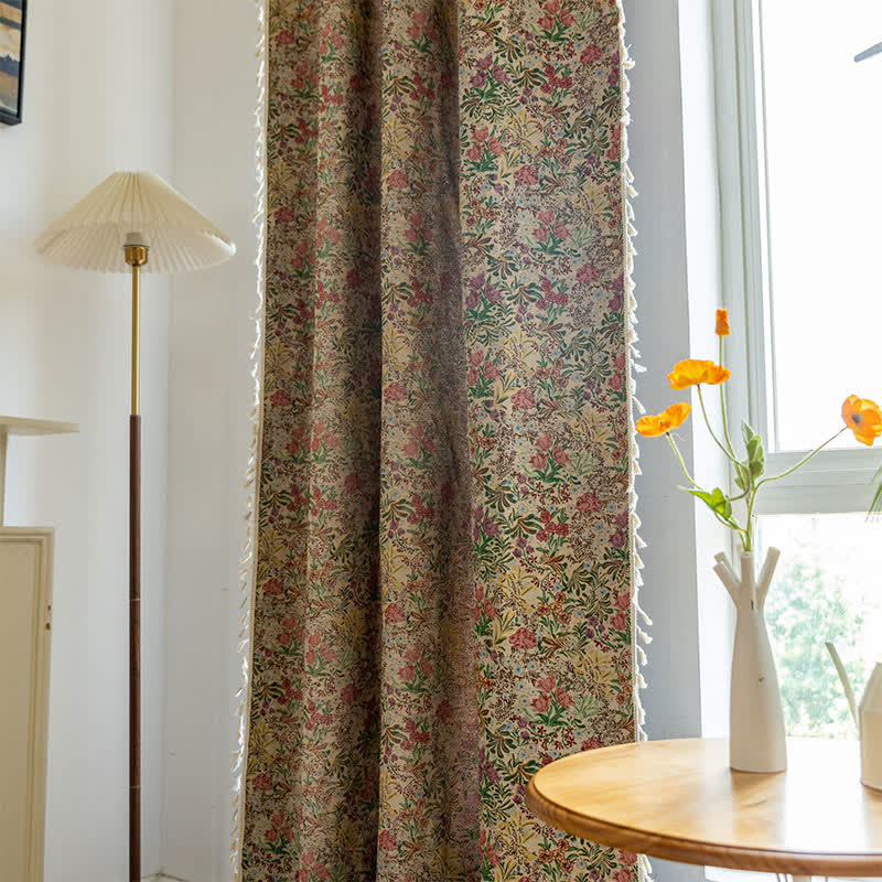 Painterly Vintage Floral Tassel Curtain - image 5
