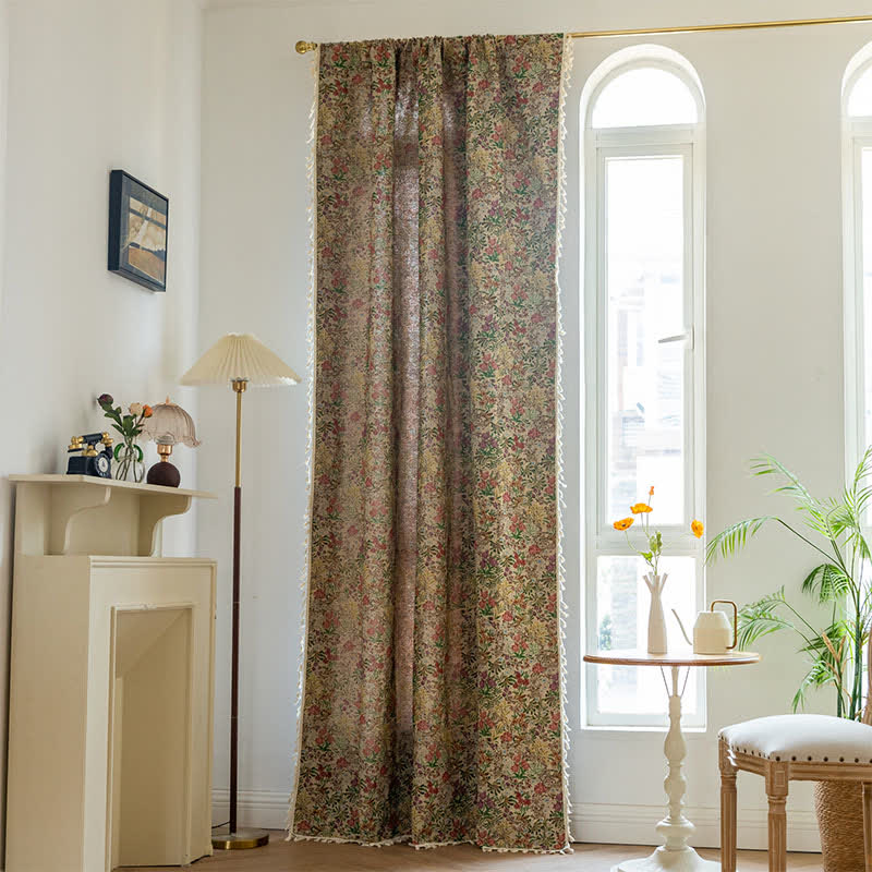 Painterly Vintage Floral Tassel Curtain - image 2