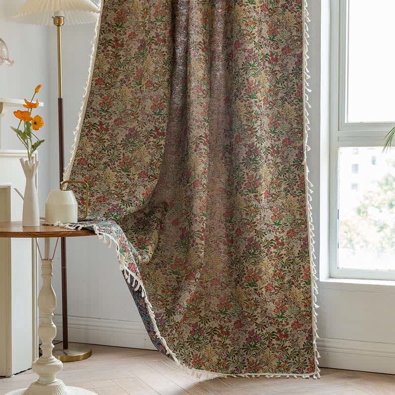 Painterly Vintage Floral Tassel Curtain - Rod Pocket - 59" x 102" - image 1
