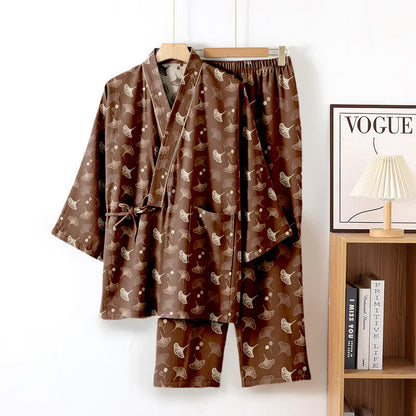 Ownkoti Ginkgo Organic Cotton Kimono Loungewear Set - Brown - XL - image 18