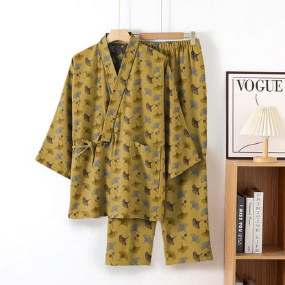 Ownkoti Ginkgo Organic Cotton Kimono Loungewear Set - Yellow & Grey - XL - image 11