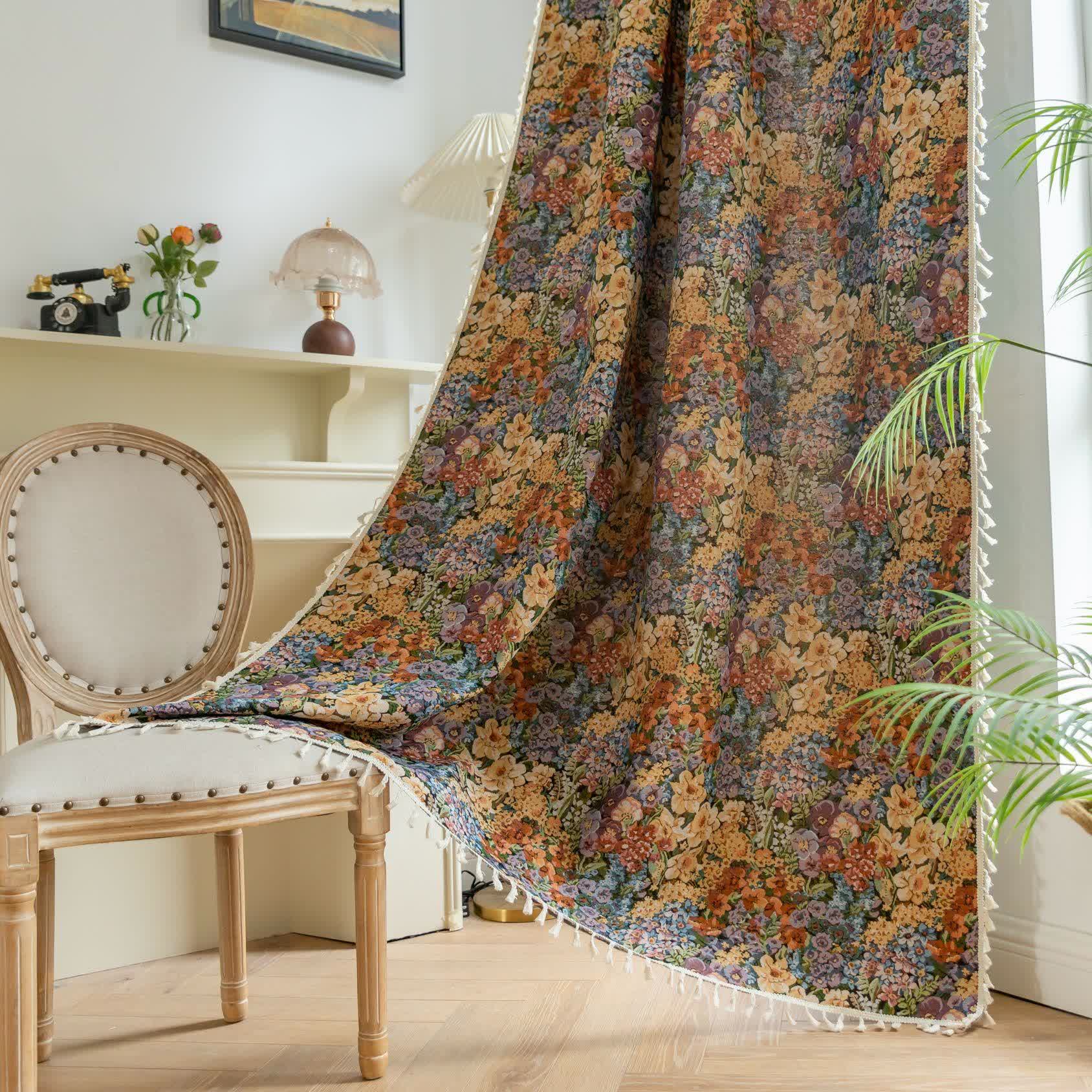 Luxurious Blooming Flowers Tassel Curtain - image 4