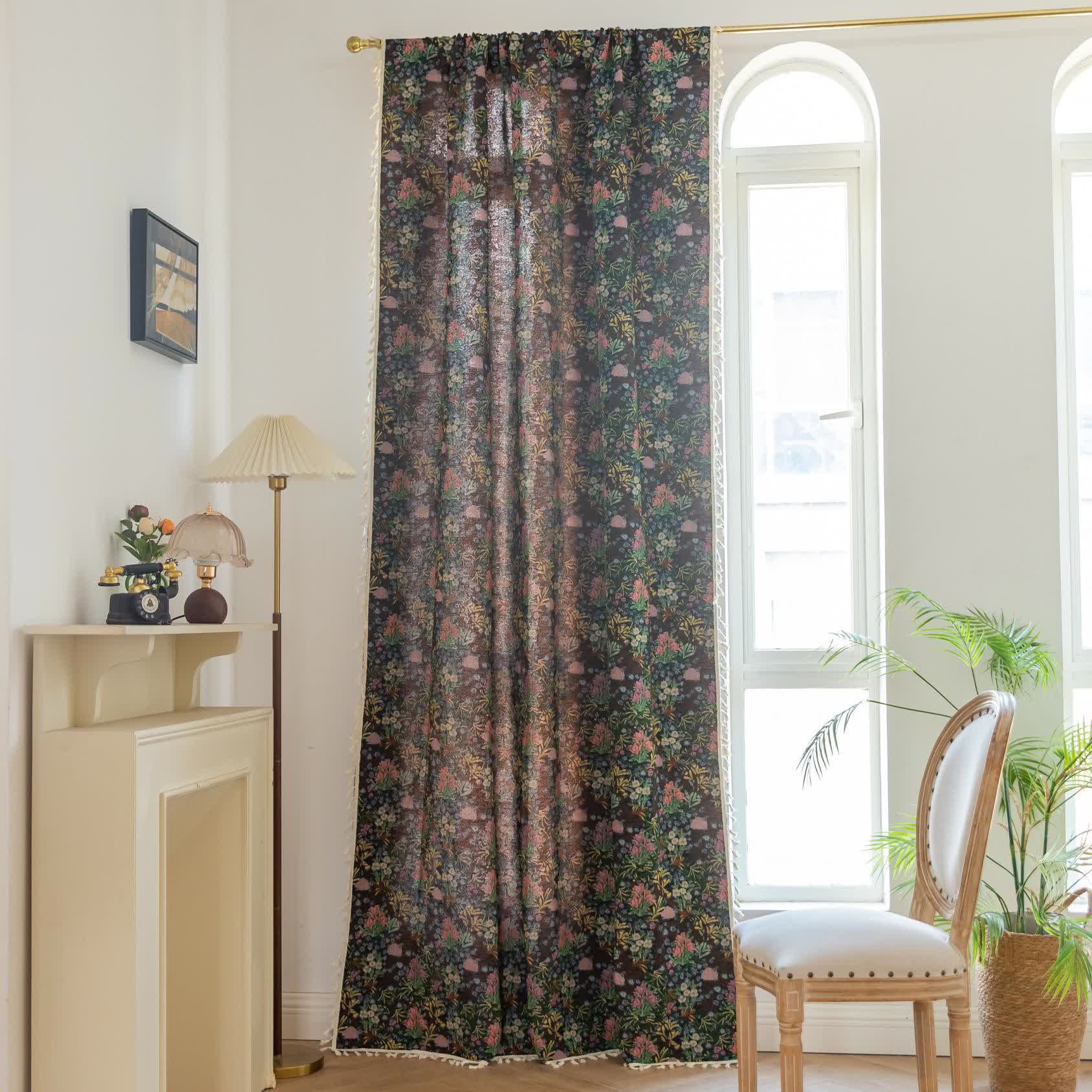 Retro Floral Branch Leaf Tassel Curtain - image 2