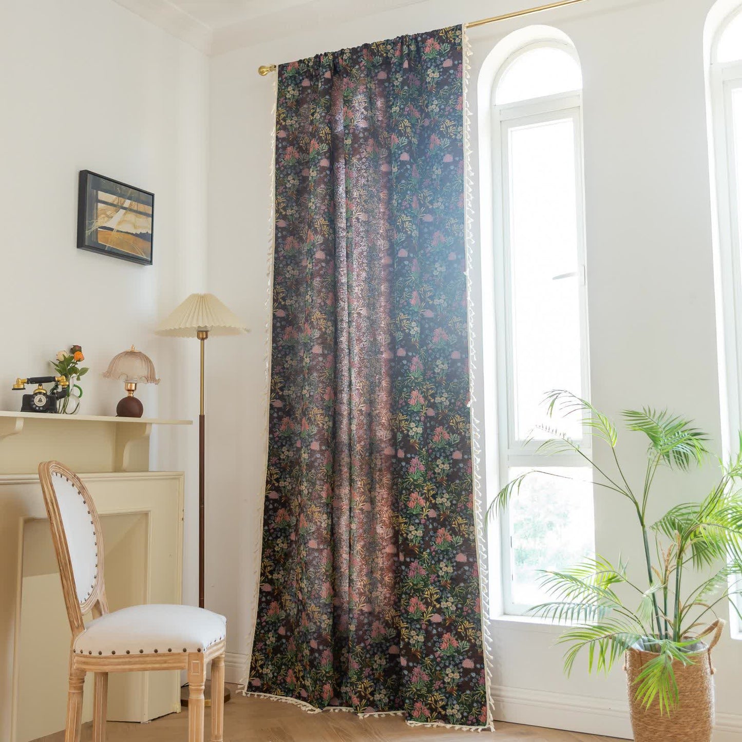 Retro Floral Branch Leaf Tassel Curtain - image 3