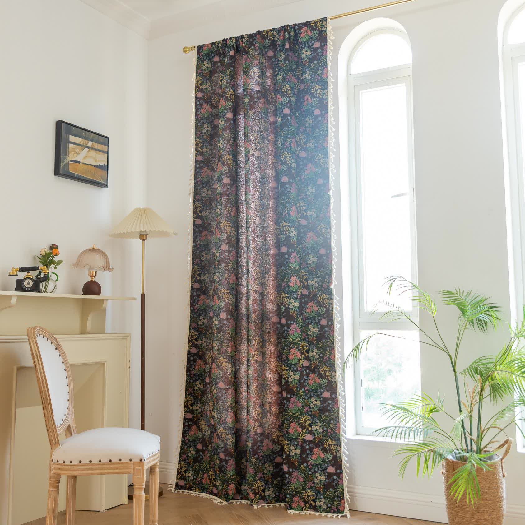 Retro Floral Branch Leaf Tassel Curtain - image 3
