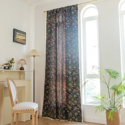 Retro Floral Branch Leaf Tassel Curtain - image 3