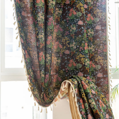 Retro Floral Branch Leaf Tassel Curtain - image 5