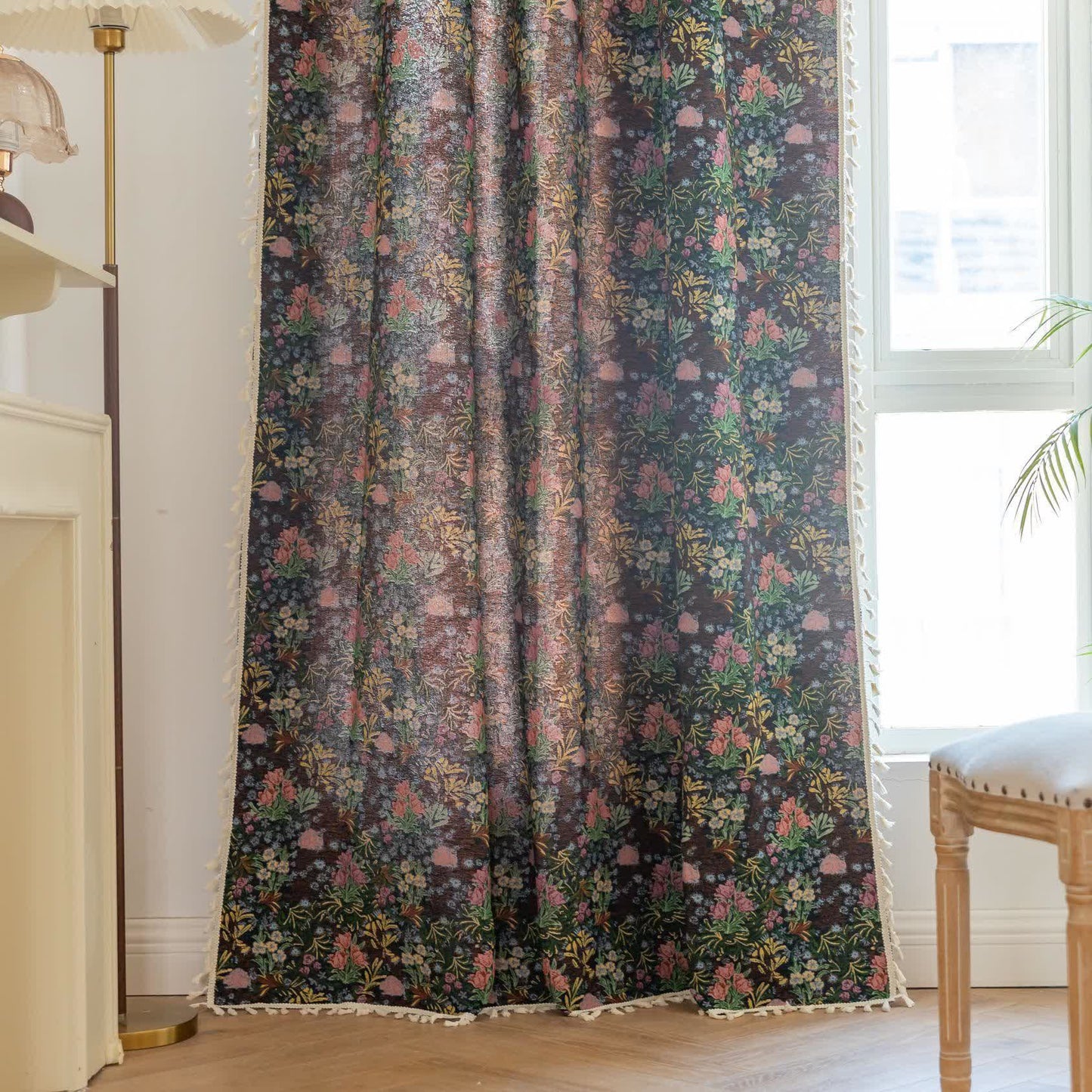 Retro Floral Branch Leaf Tassel Curtain - image 4