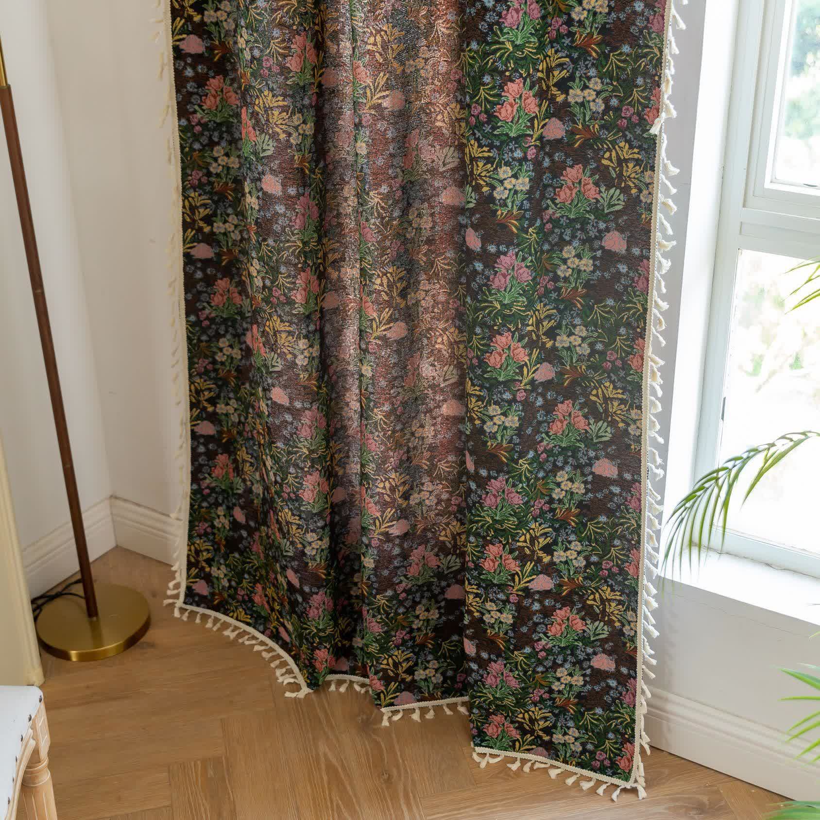 Retro Floral Branch Leaf Tassel Curtain - image 6
