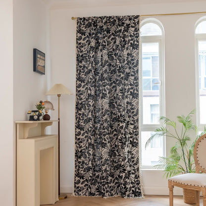 Vintage Black Floral Tassel Curtain - image 2