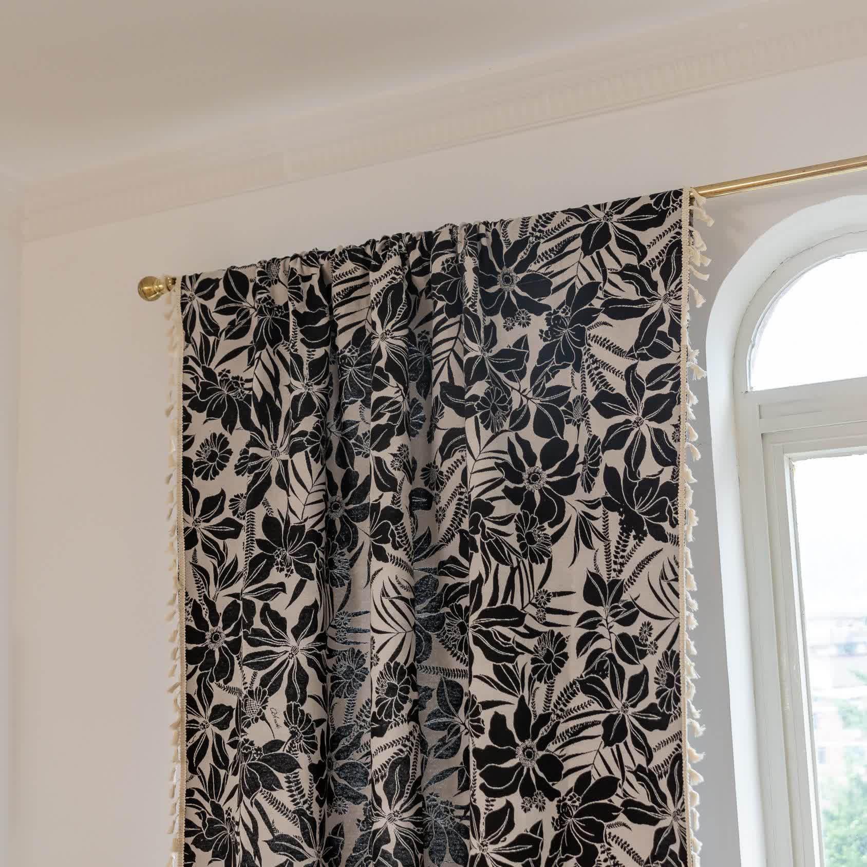 Vintage Black Floral Tassel Curtain - image 5