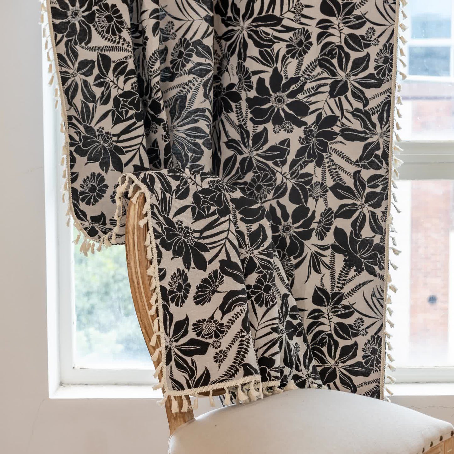 Vintage Black Floral Tassel Curtain - image 7