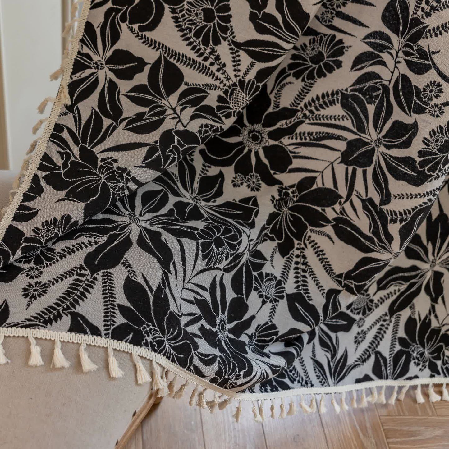 Vintage Black Floral Tassel Curtain - image 9