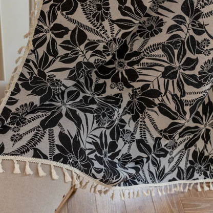 Vintage Black Floral Tassel Curtain - image 9