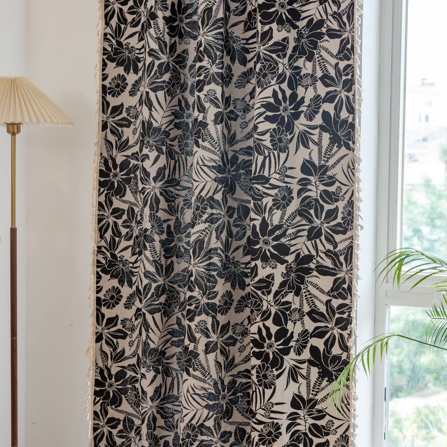 Vintage Black Floral Tassel Curtain - image 6