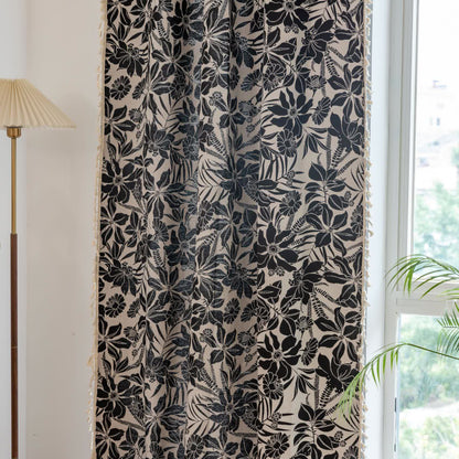 Vintage Black Floral Tassel Curtain - image 6