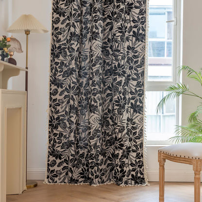 Vintage Black Floral Tassel Curtain - image 4