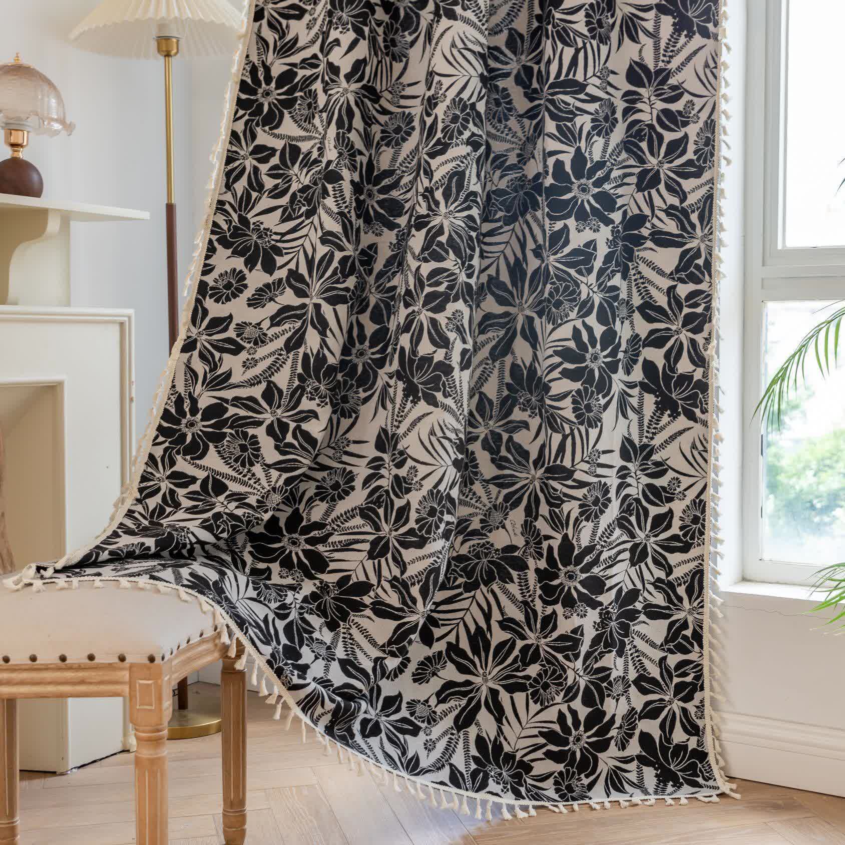 Vintage Black Floral Tassel Curtain - image 3