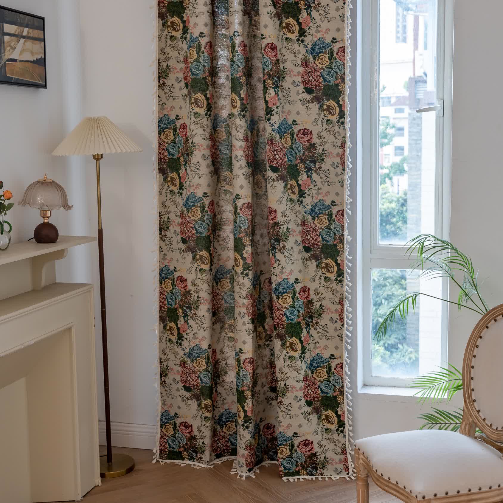 Retro Colorful Rose Tassel Curtain - image 3
