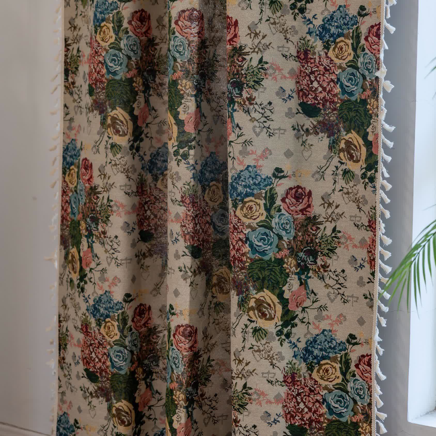 Retro Colorful Rose Tassel Curtain - image 6
