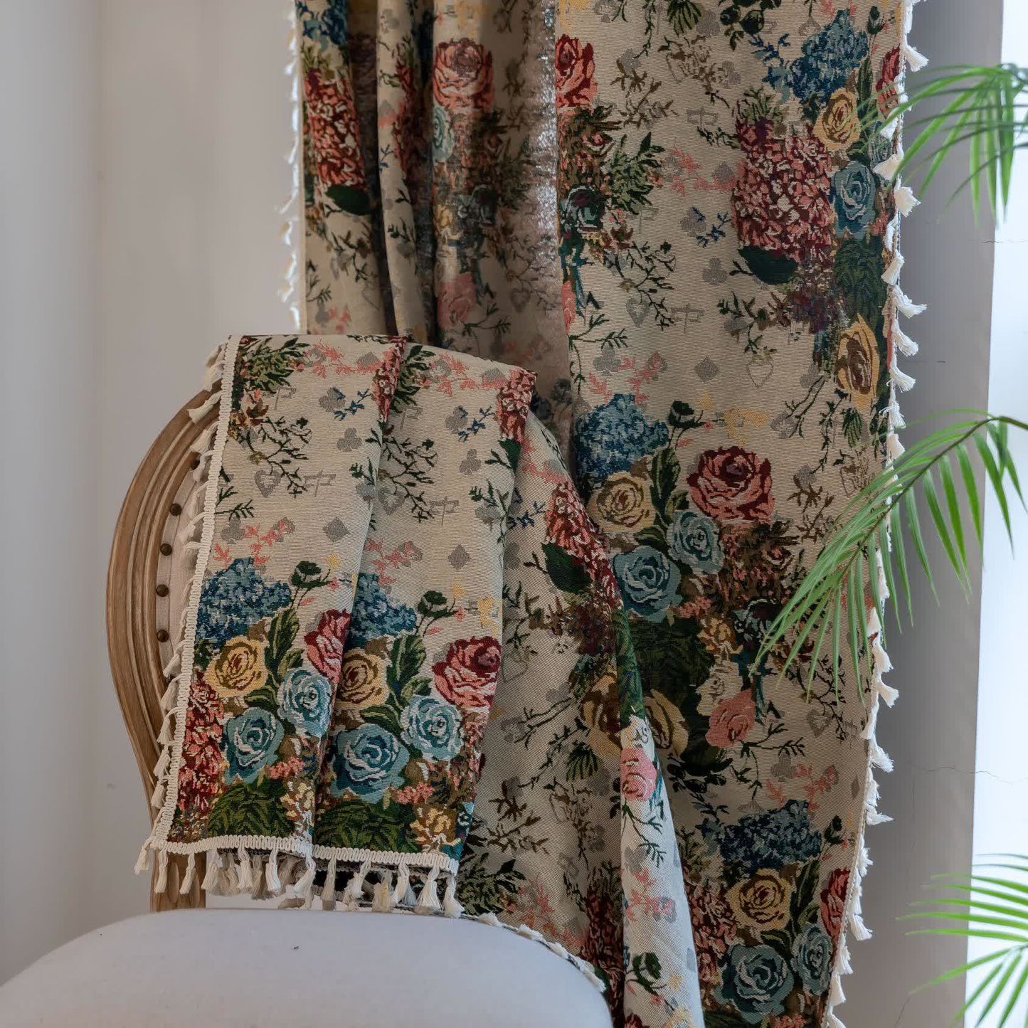 Retro Colorful Rose Tassel Curtain - image 4