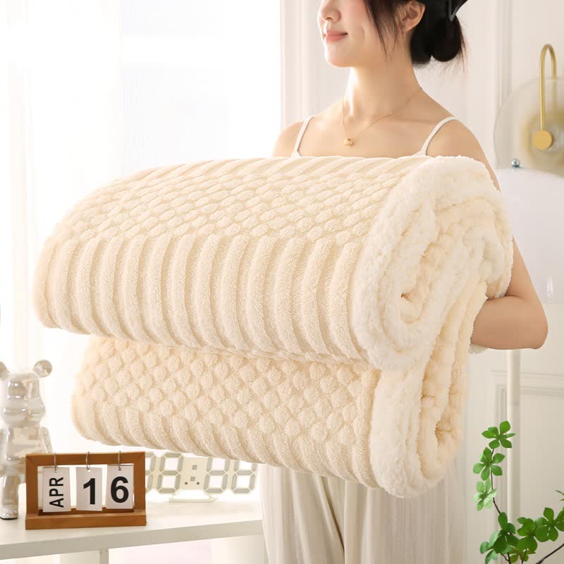 Solid Color Textured Fleece Throw Blanket - Beige - Queen - image 6