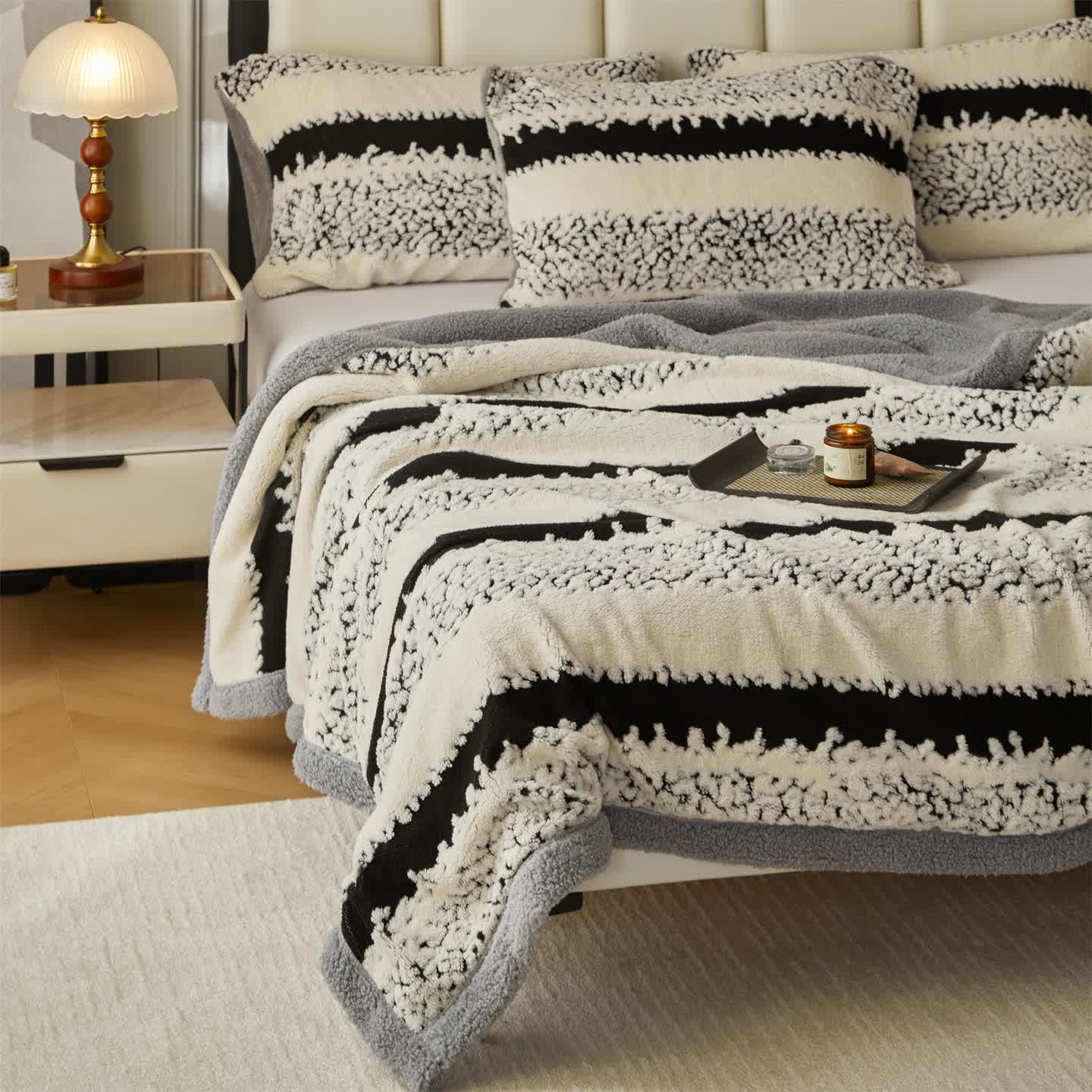 Double Layer Striped Print Sherpa Blanket - image 4