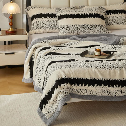  Double Layer Striped Print Sherpa Blanket - image 4