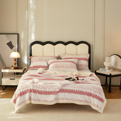  Double Layer Striped Print Sherpa Blanket - Pink - 79"W x 90"L - image 11