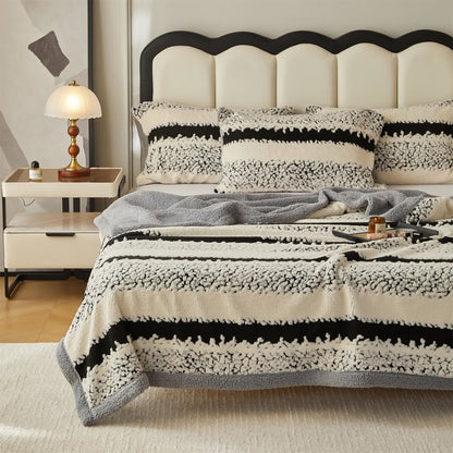  Double Layer Striped Print Sherpa Blanket - image 1