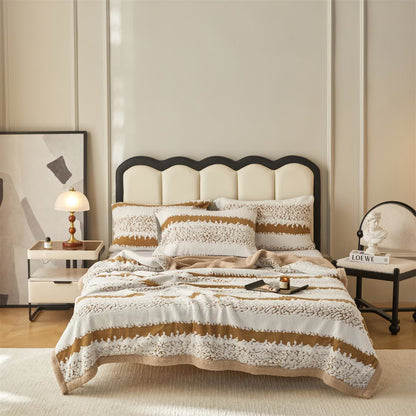  Double Layer Striped Print Sherpa Blanket - Camel - 79"W x 90"L - image 13